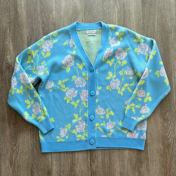 Urban Outfitters Sweaters - Urban Outfitters UO Groundbreaking Blue & Pink Floral Cardigan Small Relaxed